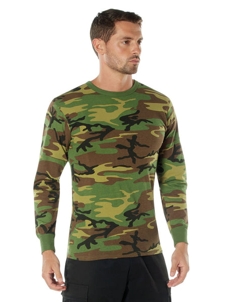 Rothco 6778 Mens Long Sleeve T-Shirt Woodland Camo front view. If you need any assistance with this item or the purchase of this item please call us at five six one seven four eight eight eight zero one Monday through Saturday 10:00a.m EST to 8:00 p.m EST