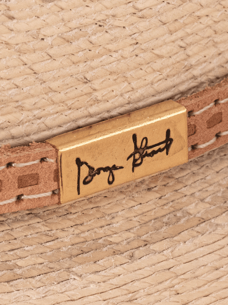 Resistol RSCTRL-804081 Centerline George Strait Cowboy Palm Hat Natural band close up. If you need any assistance with this item or the purchase of this item please call us at five six one seven four eight eight eight zero one Monday through Saturday 10:00a.m EST to 8:00 p.m EST