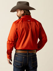 Ariat 10052823 Mens Team Logo Twill Classic Fit Shirt Dark Orange Coral back view. If you need any assistance with this item or the purchase of this item please call us at five six one seven four eight eight eight zero one Monday through Saturday 10:00a.m EST to 8:00 p.m EST