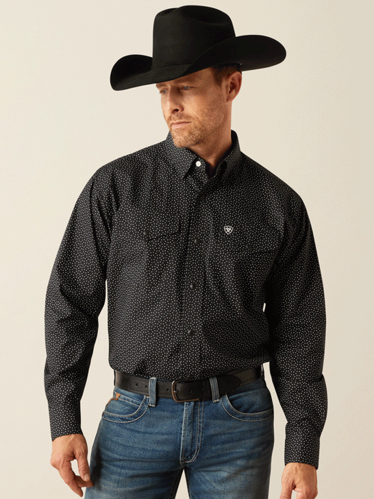 Ariat 10054076 Mens Carmine Classic Fit Shirt Black front. If you need any assistance with this item or the purchase of this item please call us at five six one seven four eight eight eight zero one Monday through Saturday 10:00a.m EST to 8:00 p.m EST