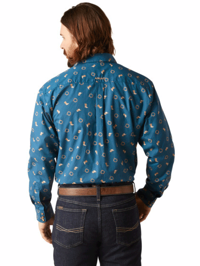 Ariat 10046199 Mens Brody Snap Long Sleeve Shirt Deep Dive Teal back view. If you need any assistance with this item or the purchase of this item please call us at five six one seven four eight eight eight zero one Monday through Saturday 10:00a.m EST to 8:00 p.m EST