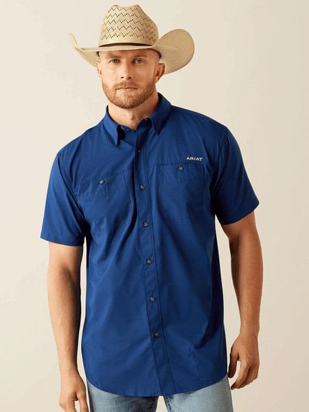 Ariat 10058829 Mens 360 Airflow Classic Fit Shirt Estate Blue front view. If you need any assistance with this item or the purchase of this item please call us at five six one seven four eight eight eight zero one Monday through Saturday 10:00a.m EST to 8:00 p.m EST

