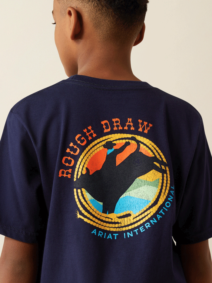 Ariat 10054751 Kids Rough Draw T-Shirt Navy back view. If you need any assistance with this item or the purchase of this item please call us at five six one seven four eight eight eight zero one Monday through Saturday 10:00a.m EST to 8:00 p.m EST