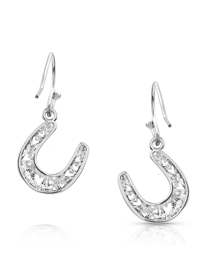 Montana Silversmiths ER5700 Womens Heartfelt Luck Horseshoe Earrings Silver front. If you need any assistance with this item or the purchase of this item please call us at five six one seven four eight eight eight zero one Monday through Saturday 10:00a.m EST to 8:00 p.m EST

