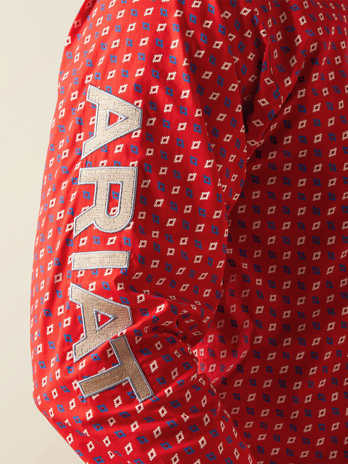 Ariat 10058961 Mens Team Fallon Classic Fit Shirt Red front view. If you need any assistance with this item or the purchase of this item please call us at five six one seven four eight eight eight zero one Monday through Saturday 10:00a.m EST to 8:00 p.m EST