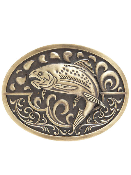 AndWest 602-06 Oval Trout Fishing Buckle Antique Brass front view. If you need any assistance with this item or the purchase of this item please call us at five six one seven four eight eight eight zero one Monday through Saturday 10:00a.m EST to 8:00 p.m EST