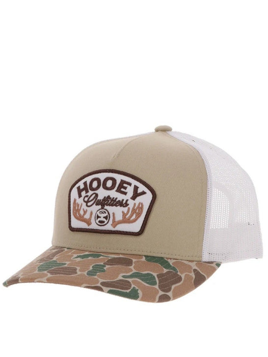 Hooey 6026T-TNWH OUTFITTERS Mid Profile Hat Tan White side / front view. If you need any assistance with this item or the purchase of this item please call us at five six one seven four eight eight eight zero one Monday through Saturday 10:00a.m EST to 8:00 p.m EST