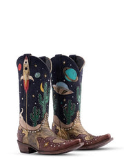 Old Gringo L3576-SEP28 Womens GALACTIC BUCKAROO Leather Boot Chocolate front and side view of pair. If you need any assistance with this item or the purchase of this item please call us at five six one seven four eight eight eight zero one Monday through Saturday 10:00a.m EST to 8:00 p.m EST
