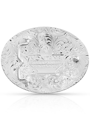 Montana Silversmiths 6190-642 Horse Head In Horse Shoe Buckle Silver back view. If you need any assistance with this item or the purchase of this item please call us at five six one seven four eight eight eight zero one Monday through Saturday 10:00a.m EST to 8:00 p.m EST