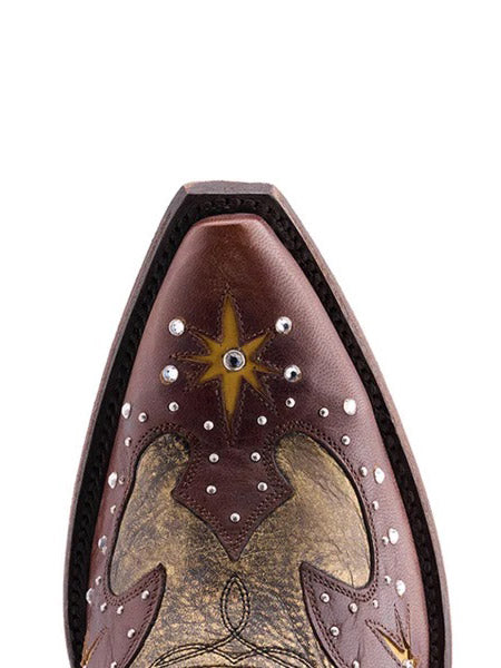 Old Gringo L3576-SEP28 Womens GALACTIC BUCKAROO Leather Boot Chocolate toe view. If you need any assistance with this item or the purchase of this item please call us at five six one seven four eight eight eight zero one Monday through Saturday 10:00a.m EST to 8:00 p.m EST
