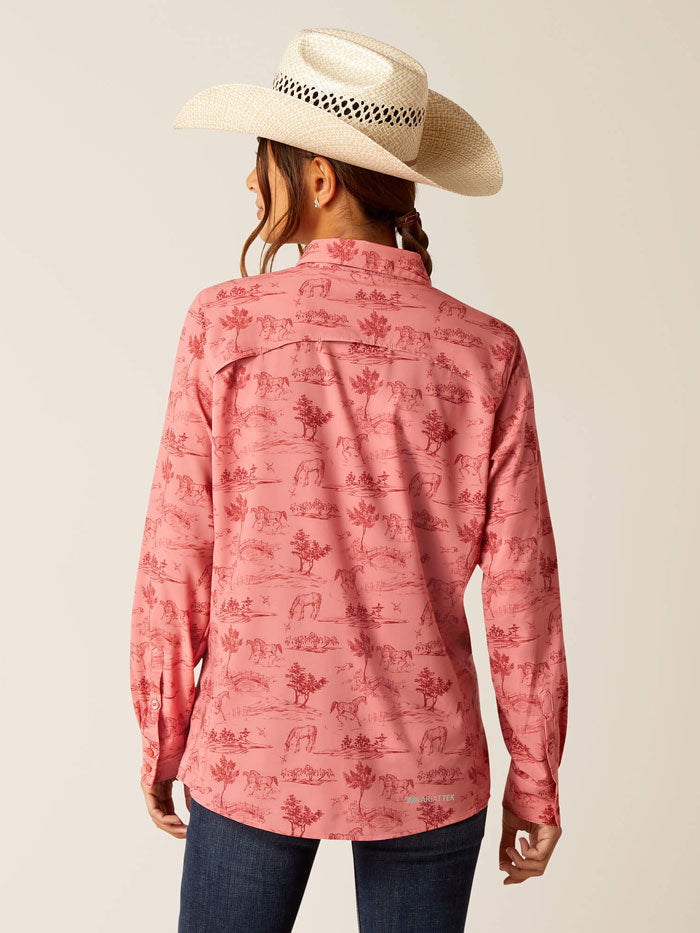 Ariat 10048862 Womens VentTEK Stretch Shirt Faded Rose Toile front view. If you need any assistance with this item or the purchase of this item please call us at five six one seven four eight eight eight zero one Monday through Saturday 10:00a.m EST to 8:00 p.m EST