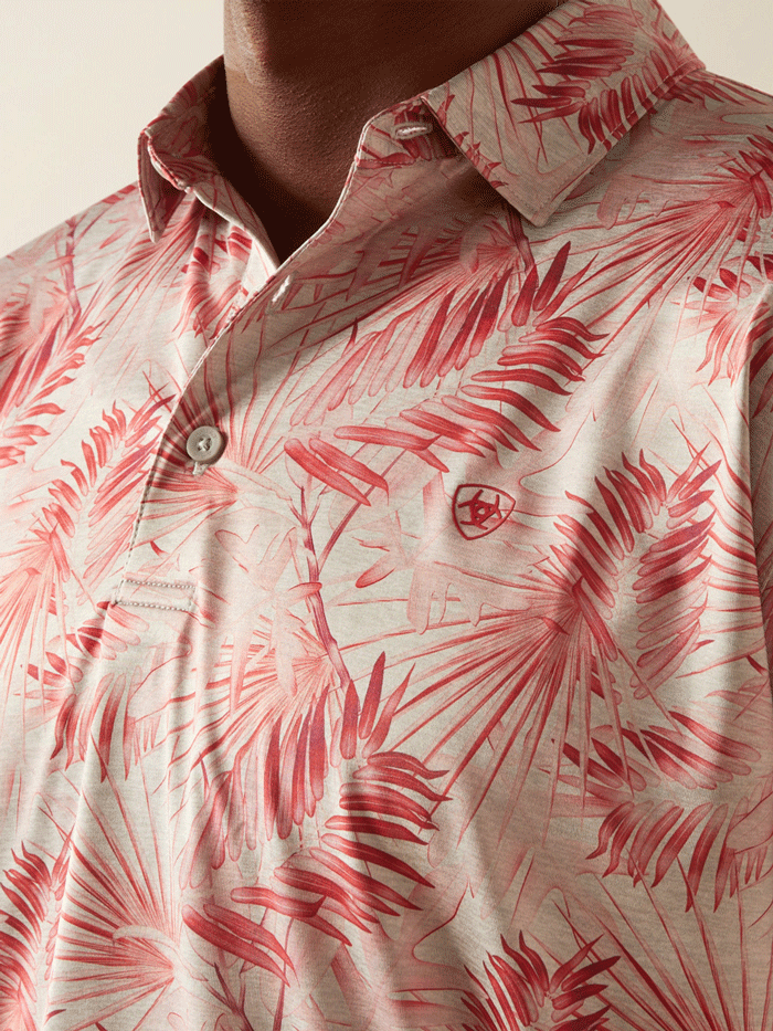 Ariat 10058847 Mens Charger 2.0 Printed Polo Scarlet front view. If you need any assistance with this item or the purchase of this item please call us at five six one seven four eight eight eight zero one Monday through Saturday 10:00a.m EST to 8:00 p.m EST