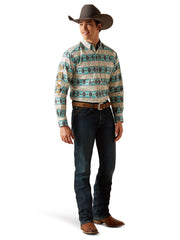 Ariat 10047347 Mens Team Cruz Fitted Shirt Teal front view. If you need any assistance with this item or the purchase of this item please call us at five six one seven four eight eight eight zero one Monday through Saturday 10:00a.m EST to 8:00 p.m EST