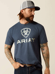 Ariat 10054179 Mens Liberty USA Digi Camo T-Shirt Navy Heather front view. If you need any assistance with this item or the purchase of this item please call us at five six one seven four eight eight eight zero one Monday through Saturday 10:00a.m EST to 8:00 p.m EST

