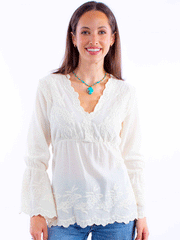 Scully PSL-221-VAN Womens Plunging Neck Line With Bell Sleeves Top Vanilla Ivory front view. If you need any assistance with this item or the purchase of this item please call us at five six one seven four eight eight eight zero one Monday through Saturday 10:00a.m EST to 8:00 p.m EST