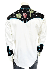 Rockmount 6707-BLK Mens Cactus & Stars Chain Stitch Embroidered Western Shirt Black back view. If you need any assistance with this item or the purchase of this item please call us at five six one seven four eight eight eight zero one Monday through Saturday 10:00a.m EST to 8:00 p.m EST