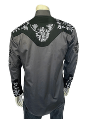 Rockmount 6724-GRY/BLK Mens Floral 2 Tone Embroidered Western Shirt Black & Grey back view. 