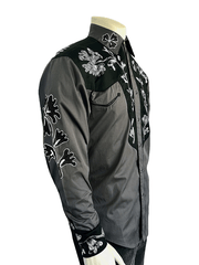 Rockmount 6724-GRY/BLK Mens Floral 2 Tone Embroidered Western Shirt Black & Grey right side view. 