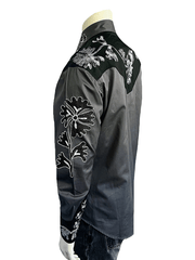 Rockmount 6724-GRY/BLK Mens Floral 2 Tone Embroidered Western Shirt Black & Grey left side view. 