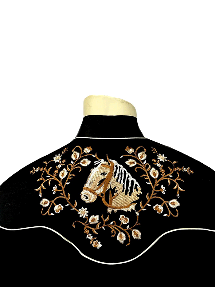 Rockmount 6728-BLK Mens Vintage Horsehead & Floral Embroidered Western Shirt Black front view. If you need any assistance with this item or the purchase of this item please call us at five six one seven four eight eight eight zero one Monday through Saturday 10:00a.m EST to 8:00 p.m EST