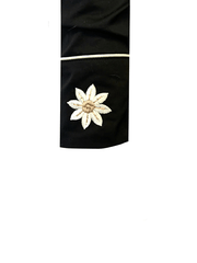 Rockmount 6728-BLK Mens Vintage Horsehead & Floral Embroidered Western Shirt Black cuff close up. If you need any assistance with this item or the purchase of this item please call us at five six one seven four eight eight eight zero one Monday through Saturday 10:00a.m EST to 8:00 p.m EST