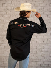 Rockmount 6764-BLK Mens Boot Hat & Skull Embroidered Shirt Black back view. If you need any assistance with this item or the purchase of this item please call us at five six one seven four eight eight eight zero one Monday through Saturday 10:00a.m EST to 8:00 p.m EST