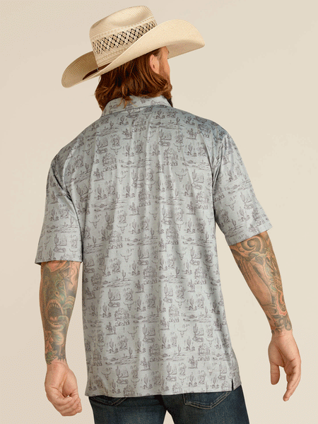 Ariat 10048530 Mens Charger 2.0 Printed Polo Blue Glow  back view. If you need any assistance with this item or the purchase of this item please call us at five six one seven four eight eight eight zero one Monday through Saturday 10:00a.m EST to 8:00 p.m EST