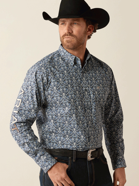 Ariat 10054057 Mens Team Orlando Classic Fit Shirt Blue front view. If you need any assistance with this item or the purchase of this item please call us at five six one seven four eight eight eight zero one Monday through Saturday 10:00a.m EST to 8:00 p.m EST