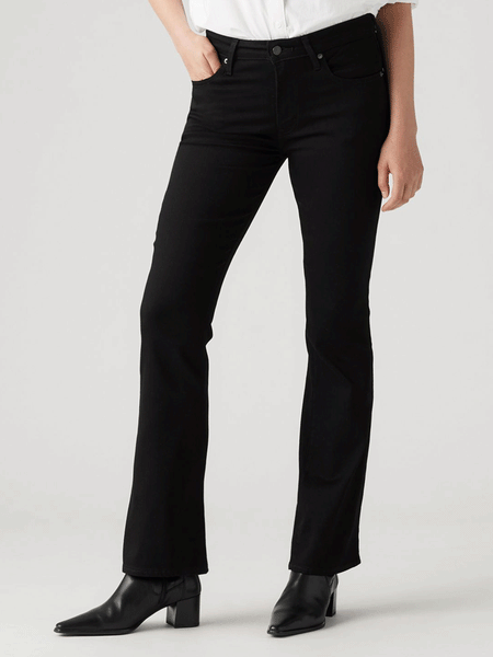 Levis 187590063 Womens 725 High Rise Bootcut Jeans Soft Black front view. If you need any assistance with this item or the purchase of this item please call us at five six one seven four eight eight eight zero one Monday through Saturday 10:00a.m EST to 8:00 p.m EST

