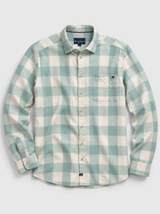 Beach and Barn HOMESTEAD-CR Woven Plaid Shirt Cream front view. If you need any assistance with this item or the purchase of this item please call us at five six one seven four eight eight eight zero one Monday through Saturday 10:00a.m EST to 8:00 p.m EST