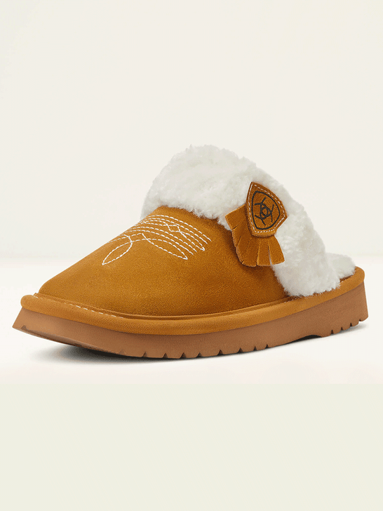 Ariat 10039032 Womens Jackie Square Toe Slipper Chestnut front and side view. If you need any assistance with this item or the purchase of this item please call us at five six one seven four eight eight eight zero one Monday through Saturday 10:00a.m EST to 8:00 p.m EST