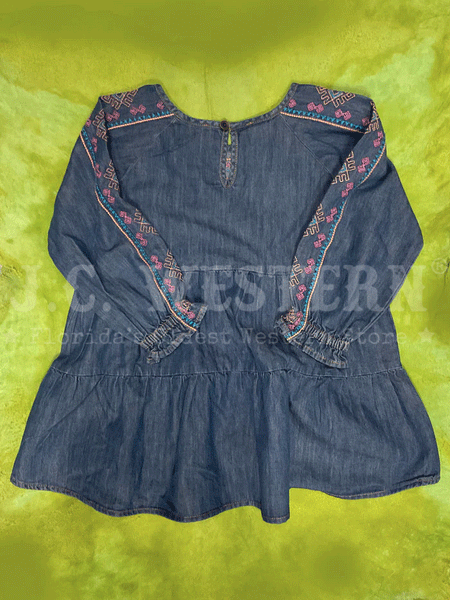 Wrangler 112335321 Kids Long Sleeve Western Dress Denim back view. If you need any assistance with this item or the purchase of this item please call us at five six one seven four eight eight eight zero one Monday through Saturday 10:00a.m EST to 8:00 p.m EST