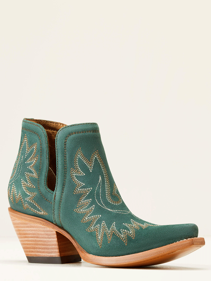 Ariat 10046866 Womens Dixon Western Boot Poseidon Suede Green front and side view. If you need any assistance with this item or the purchase of this item please call us at five six one seven four eight eight eight zero one Monday through Saturday 10:00a.m EST to 8:00 p.m EST