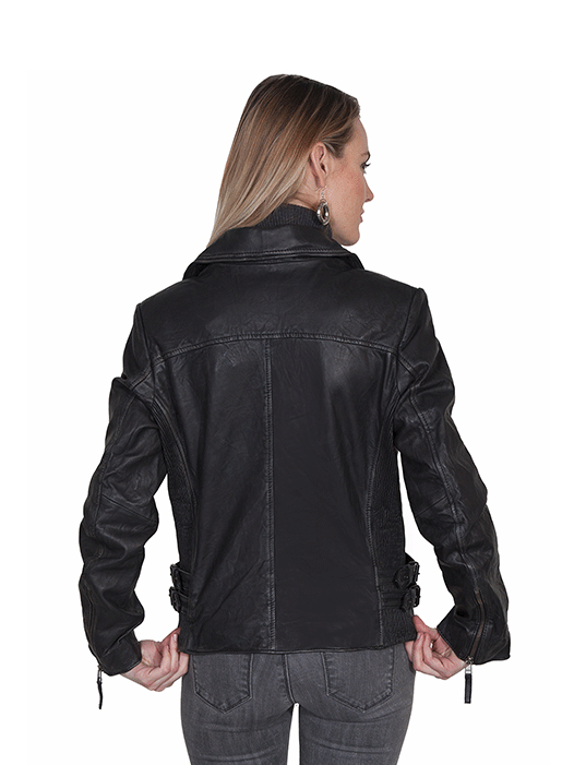Scully L333-229 Womens Leather Motorcycle Jacket Black front view. If you need any assistance with this item or the purchase of this item please call us at five six one seven four eight eight eight zero one Monday through Saturday 10:00a.m EST to 8:00 p.m EST
