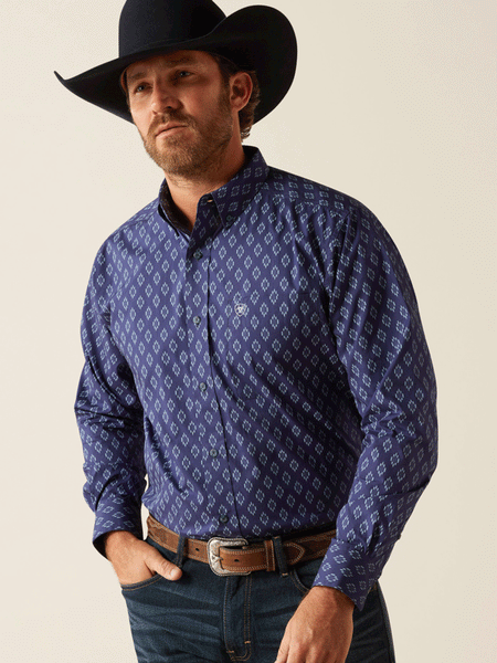 Ariat 10054085 Mens Cade Classic Fit Shirt Navy front. If you need any assistance with this item or the purchase of this item please call us at five six one seven four eight eight eight zero one Monday through Saturday 10:00a.m EST to 8:00 p.m EST