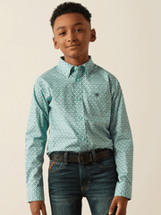 Ariat 10054785 Kids Canyon Classic Fit Shirt Mint front view. If you need any assistance with this item or the purchase of this item please call us at five six one seven four eight eight eight zero one Monday through Saturday 10:00a.m EST to 8:00 p.m EST