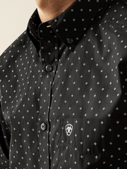 Ariat 10058994 Mens Seymour Fitted Long Sleeve Shirt Dark Grey front close up. If you need any assistance with this item or the purchase of this item please call us at five six one seven four eight eight eight zero one Monday through Saturday 10:00a.m EST to 8:00 p.m EST

