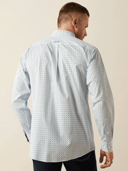 Ariat 10054722 Mens Wrinkle Free Baker Classic Fit Shirt Light Blue back view. If you need any assistance with this item or the purchase of this item please call us at five six one seven four eight eight eight zero one Monday through Saturday 10:00a.m EST to 8:00 p.m EST