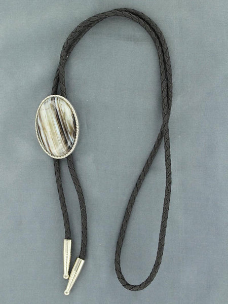 Double S 22836 Oval Onyx Stone Western Bolo Tie Silver front view. If you need any assistance with this item or the purchase of this item please call us at five six one seven four eight eight eight zero one Monday through Saturday 10:00a.m EST to 8:00 p.m EST 