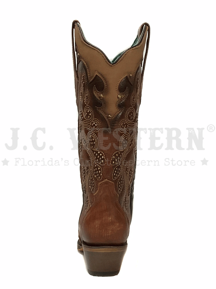 Corral Z5088 Ladies Embroidery And Studs Overlay Snip Toe Boots Tan front and side view. If you need any assistance with this item or the purchase of this item please call us at five six one seven four eight eight eight zero one Monday through Saturday 10:00a.m EST to 8:00 p.m EST