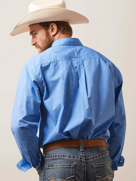 Ariat 10043792 Mens Leroy Classic Fit Long Sleeve Shirt Chambray Blue back view. If you need any assistance with this item or the purchase of this item please call us at five six one seven four eight eight eight zero one Monday through Saturday 10:00a.m EST to 8:00 p.m EST