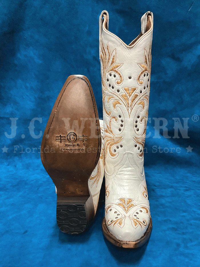 Circle G L5967 Ladies Embroidery And Studs Boots Pearl front and side view. If you need any assistance with this item or the purchase of this item please call us at five six one seven four eight eight eight zero one Monday through Saturday 10:00a.m EST to 8:00 p.m EST