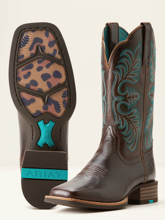 Ariat 10053606 Womens Gillette Western Boot Arizona Brown side and sole. If you need any assistance with this item or the purchase of this item please call us at five six one seven four eight eight eight zero one Monday through Saturday 10:00a.m EST to 8:00 p.m EST