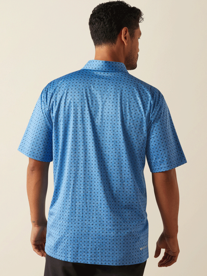Ariat 10058848 Mens Charger 2.0 Printed Polo Classic Blue front view. If you need any assistance with this item or the purchase of this item please call us at five six one seven four eight eight eight zero one Monday through Saturday 10:00a.m EST to 8:00 p.m EST