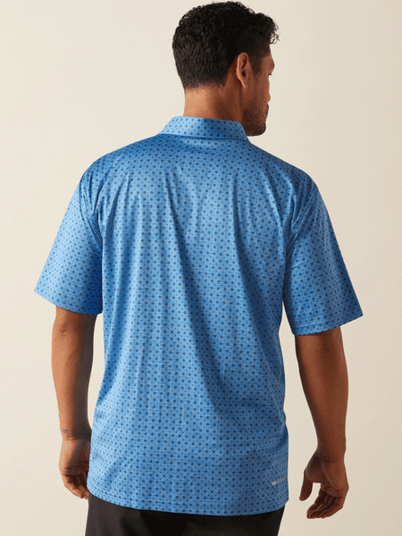 Ariat 10058848 Mens Charger 2.0 Printed Polo Classic Blue back view. If you need any assistance with this item or the purchase of this item please call us at five six one seven four eight eight eight zero one Monday through Saturday 10:00a.m EST to 8:00 p.m EST
