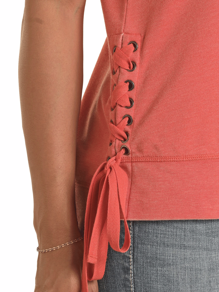Panhandle LW50T03397 Womens Graphic Lace Up Side Seam Tank Coral front view. If you need any assistance with this item or the purchase of this item please call us at five six one seven four eight eight eight zero one Monday through Saturday 10:00a.m EST to 8:00 p.m EST