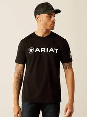 Ariat 10054197 Mens Shield Flag T-Shirt Black front view. If you need any assistance with this item or the purchase of this item please call us at five six one seven four eight eight eight zero one Monday through Saturday 10:00a.m EST to 8:00 p.m EST