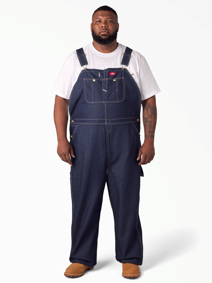 Dickies 83294NB Mens Indigo Bib Overalls Navy Blue front view regular. If you need any assistance with this item or the purchase of this item please call us at five six one seven four eight eight eight zero one Monday through Saturday 10:00a.m EST to 8:00 p.m EST