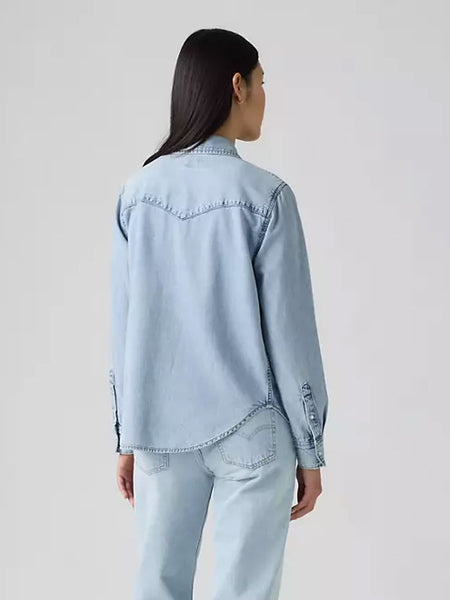 Levi's 868320049 Womens The Ultimate Western Shirt Ig Discussion Blue back view. If you need any assistance with this item or the purchase of this item please call us at five six one seven four eight eight eight zero one Monday through Saturday 10:00a.m EST to 8:00 p.m EST