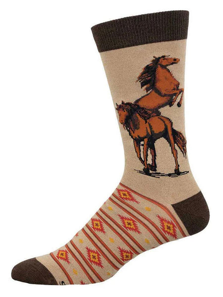 Socksmith MBN3467-HEM Mens Wild Wild Horses Socks Tan side view. If you need any assistance with this item or the purchase of this item please call us at five six one seven four eight eight eight zero one Monday through Saturday 10:00a.m EST to 8:00 p.m EST